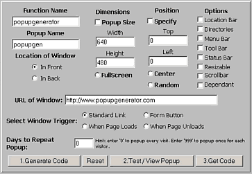 PopUp Generator Screen Shot